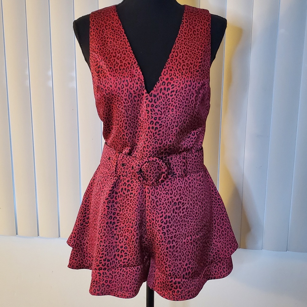 NWT Red and Black Leopard Print Shorts Romper